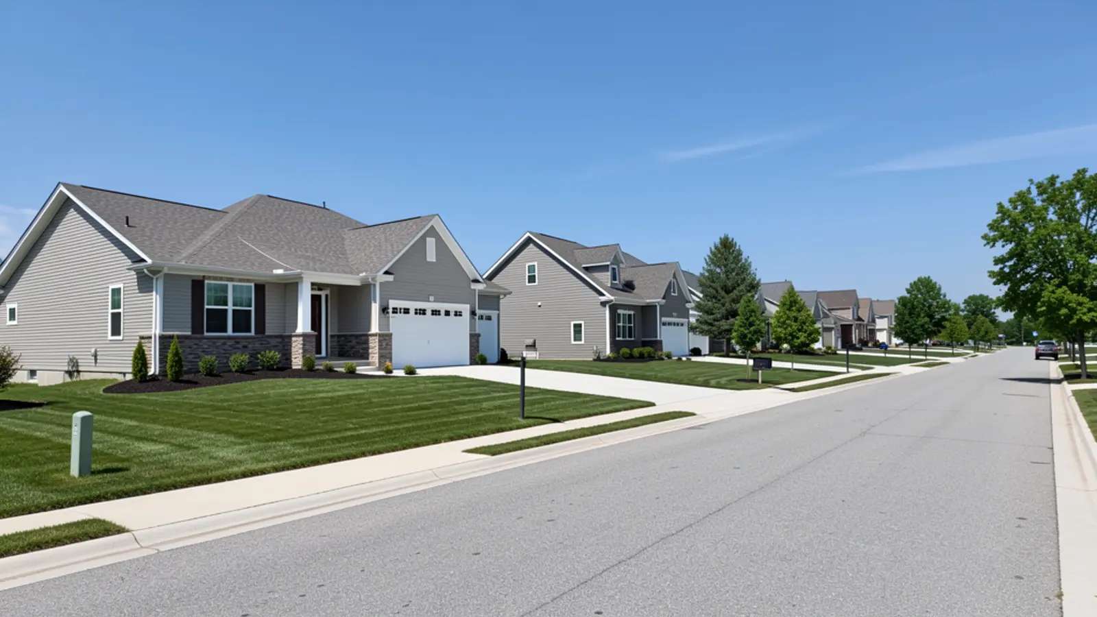 Newer homes in a west Clive growth-style suburban setting with open sky and young landscaping